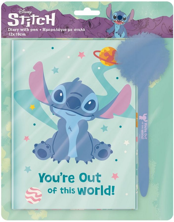 Таен Дневник Лило и Стич, Lilo and Stitch с Катинарче и Химикал с Помпон 60 Страници 18х12х2 см